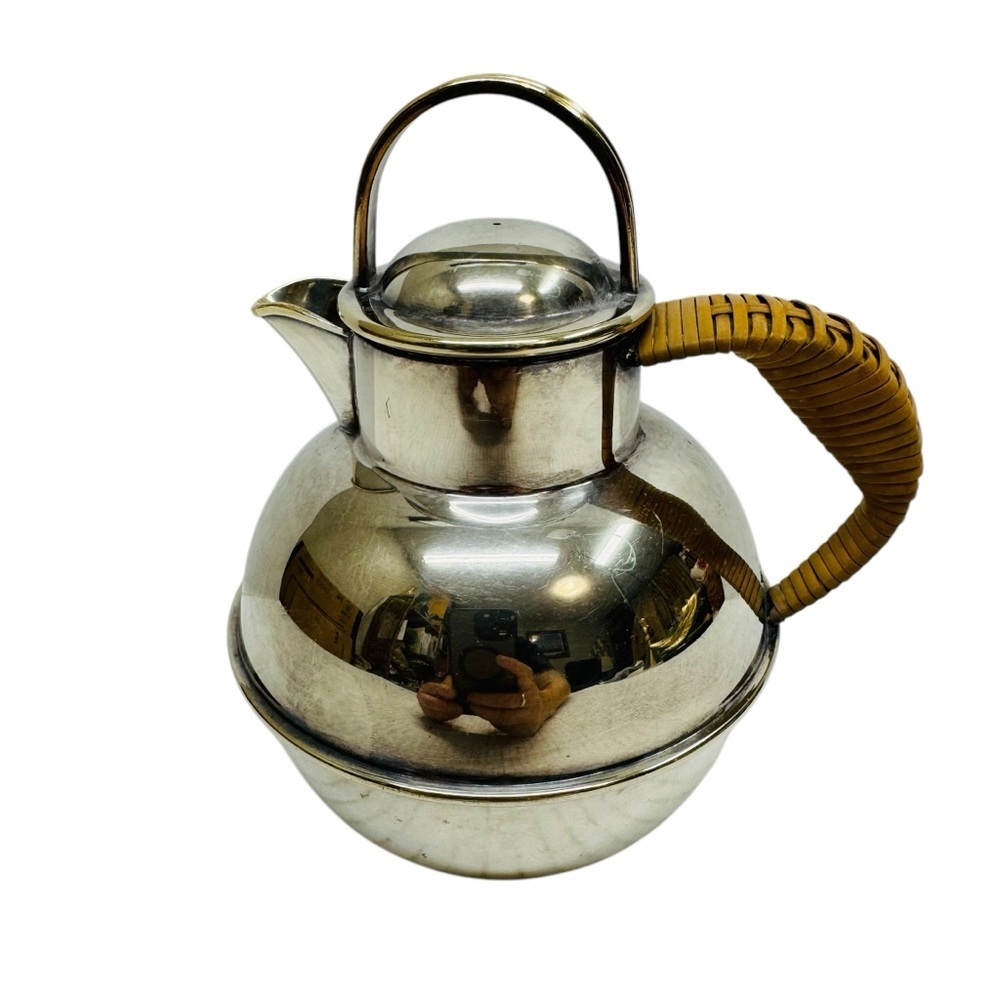 Barbour Teapot Silverplate International Co. 5530 Rattan Handle Pitcher Vintage